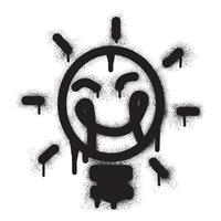 sorridente leggero lampadina emoticon graffiti con nero spray dipingere. vettore