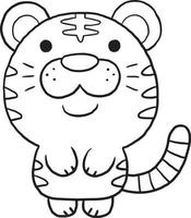 tigre animale cartone animato scarabocchio kawaii anime colorazione pagina carino illustrazione disegno clip arte personaggio chibi manga comico vettore