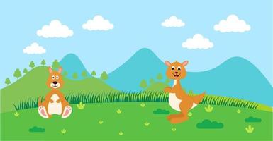 canguro vettore simpatici animali in stile cartone animato, animale selvatico, disegni per vestiti per bambini. personaggi disegnati a mano