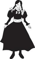 donna nero vestito cartone animato scarabocchio kawaii anime colorazione pagine carino illustrazione clipart personaggio chibi manga comico disegno pattinare linea arte gratuito Scarica vettore