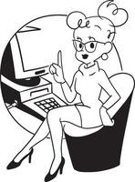 Lavorando donna cartone animato scarabocchio kawaii anime colorazione pagina carino illustrazione clipart personaggio chibi manga comico disegno linea arte vettore
