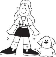 cane donna cartone animato scarabocchio kawaii anime colorazione pagina carino illustrazione clipart personaggio chibi manga comico disegno vettore