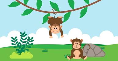scimmia vettore simpatici animali in stile cartone animato, animale selvatico, disegni per vestiti per bambini. personaggi disegnati a mano