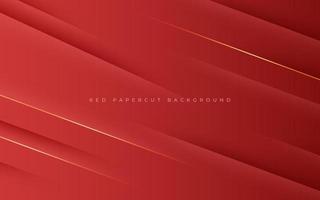 astratto rosso papercut diagonale banda con oro linea ombra e leggero sfondo. eps10 vettore