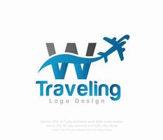 lettera w viaggio logo e aereo logo vettore