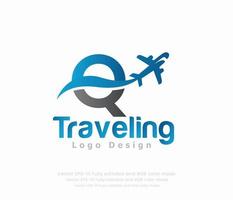 lettera q viaggio logo e aereo logo vettore