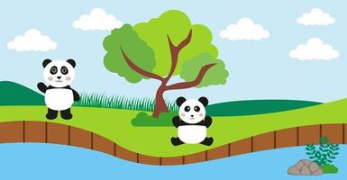 vettore di panda simpatici animali in stile cartone animato, animali selvatici, disegni per vestiti per bambini. personaggi disegnati a mano