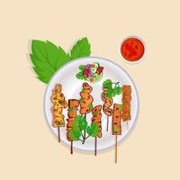 creativo asiatico cibo satay illustrazione disegno, qualità acquerello sfondo, premio vettore. vettore