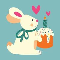 Pasqua coniglietto con un' Cupcake con dolce spruzzatori e un' candela. colore vettore illustrazione.