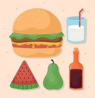 cinque picnic Alimenti vettore