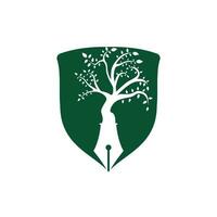 albero penna vettore logo design modello. scrittore e natura logo concetto.