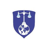 internazionale tribunale e supremo Tribunale logo concetto. bilancia su globo icona design. vettore