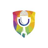 riparazione Podcast vettore logo design. chiave inglese e mic icona design.