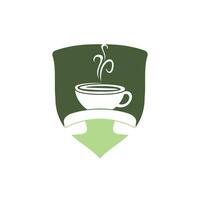 caffè chiamata vettore logo design. microtelefono e tazza icona.