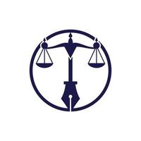 legge logo vettore con giudiziario equilibrio simbolico di giustizia scala nel un' penna pennino. logo vettore per legge, Tribunale, giustizia Servizi e aziende.