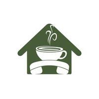 caffè chiamata vettore logo design. microtelefono e tazza icona.