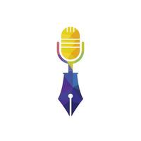 penna microfono conferenza Podcast Radio logo design. formazione scolastica Podcast vettore logo design.