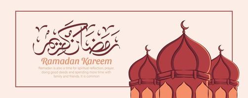 banner di ramadan kareem con ornamento illustrazione islamica disegnata a mano su sfondo bianco. vettore