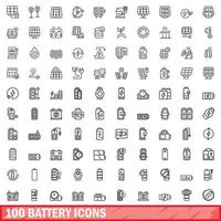 100 batteria icone impostare, schema stile vettore