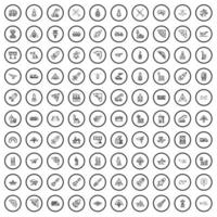 100 icone di mosca impostate, stile contorno vettore