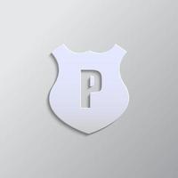 polizia scudo carta stile, icona. grigio colore vettore sfondo- carta stile vettore icona.
