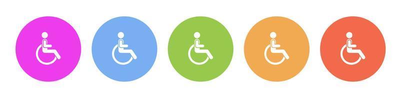 Multi colorato piatto icone su il giro sfondi. invalidità multicolore cerchio vettore icona su bianca sfondo