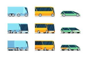set di concetto di design elegante vista frontale e posteriore del camion dell'autobus. futuristico veicolo a motore elettrico ibrido automobile. vettore
