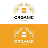 Grano riso logo, agricolo biologico impianti vettore, lusso design d'oro forno ingredienti vettore