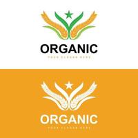 Grano riso logo, agricolo biologico impianti vettore, lusso design d'oro forno ingredienti vettore