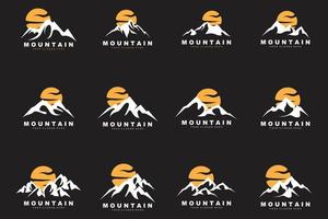 design del logo di montagna, luogo vettoriale per escursionisti amanti della natura