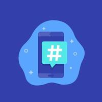 icona hashtag con smart phone, vettore