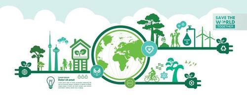 Salva il mondo insieme verde ecologia vettore illustrazione.