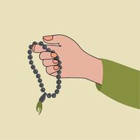 ritratto di mano disegnato con tasbih preghiera perline pregare dzikir musulmano Ramadan illustrazione vettore
