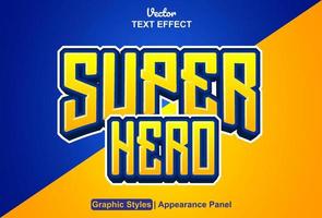 super eroe testo effetto con giallo grafico stile e modificabile vettore