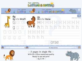 divertimento apprendimento lettera e scrittura animali Due pagine nel singolo file giraffa e cavallo