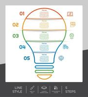 flusso di lavoro lampadina Infografica vettore design con 5 passaggi e linea design. passo Infografica può essere Usato per presentazione, annuale rapporto, attività commerciale scopo.