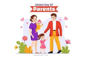 globale giorno di genitori illustrazione con importanza di essere un' paternità e suo ruolo nel bambini nel piatto cartone animato mano disegnato per atterraggio pagina modello vettore