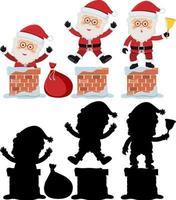 set di personaggio dei cartoni animati di Babbo Natale con silhouette vettore