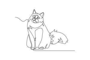 continuo una linea disegno un' gatto è seduta su il pavimento . animali concetto singolo linea disegnare design grafico vettore illustrazione