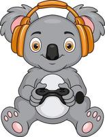 carino koala cartone animato giocando gioco con cuffie vettore