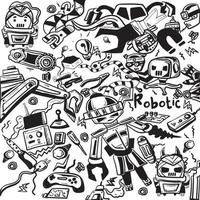 impostato di carino robot. vettore disegno nel scarabocchio stile. linea disegno divertente robot