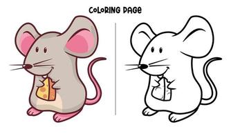 pagina da colorare di topo e formaggio vettore