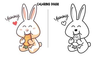 Pagina da colorare di coniglio mangia carota vettore