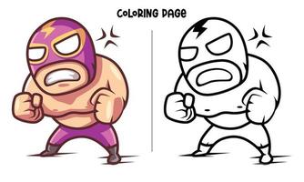 Pagina da colorare di combattente maschera pronto a combattere vettore