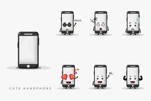 simpatico set di design per mascotte per smartphone vettore