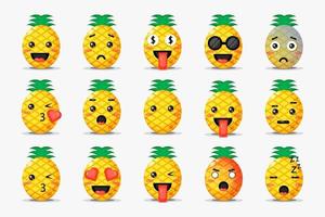 set di ananas carino con emoticon vettore