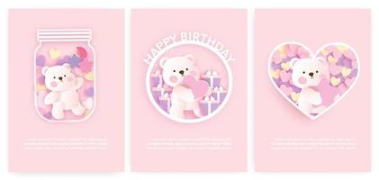 set di carte per baby shower e biglietti d'auguri con simpatico orso. vettore