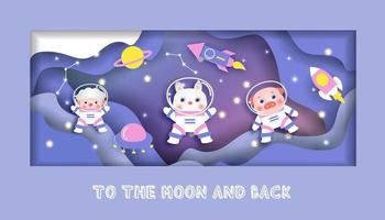 baby shower card con simpatici animali nella galassia vettore
