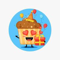 simpatica mascotte di muffin per il compleanno vettore