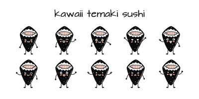 impostato di kawaii temaki Sushi mascotte nel cartone animato stile vettore